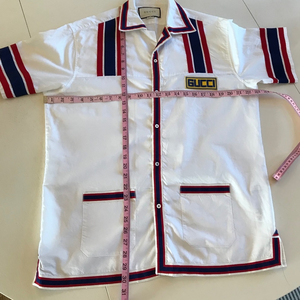 GUCCI WHITE RETRO VIBES LOGO PATCH BOWLING SHIRT - Picture 4 of 15
